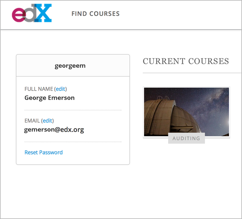 User profile in the new student dashboard