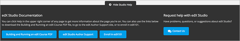 Other help resources at the bottom of the Studio UI